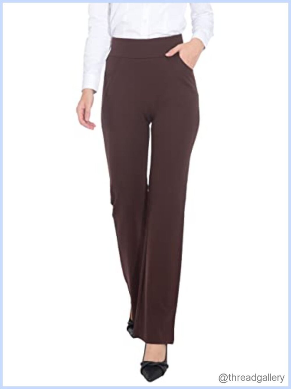 Women's Stretchy Pull-On Dress Pants High Waist Bootcut Work Trousers